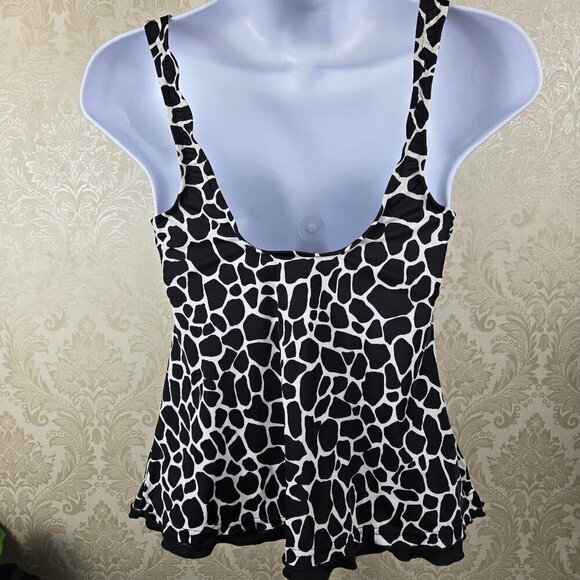 Slimshaper Size 8 Black White Print Tankini Top Ruffle at Neck and Hem - Picture 7 of 11